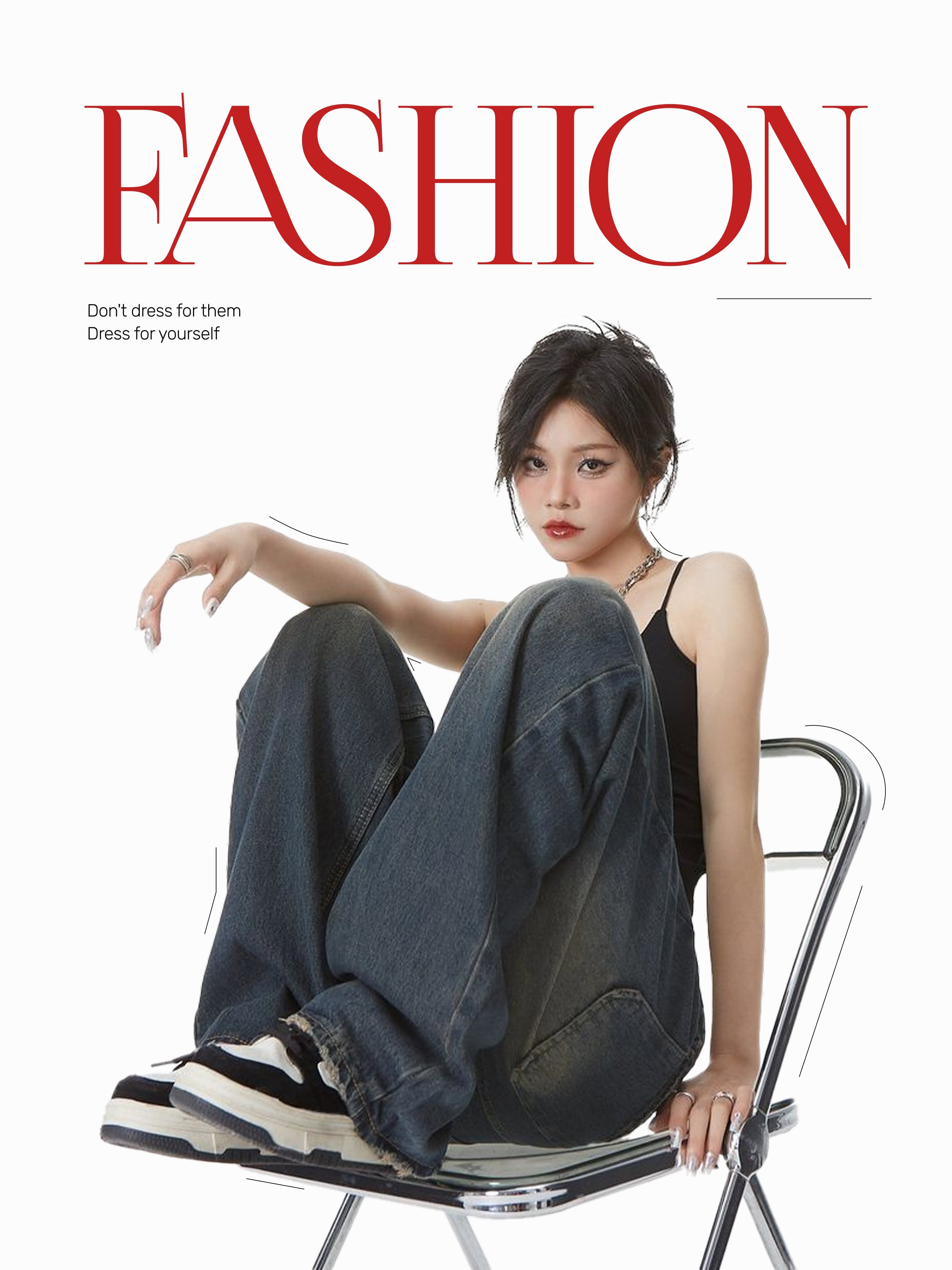 Fashion model seated on a chair magazine cover